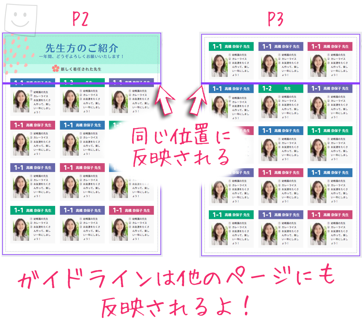 キャンバのガイドラインは他のページにも反映される