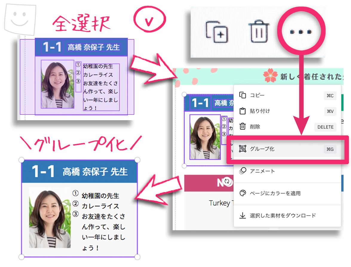 キャンバでオブジェクトをグループ化する方法